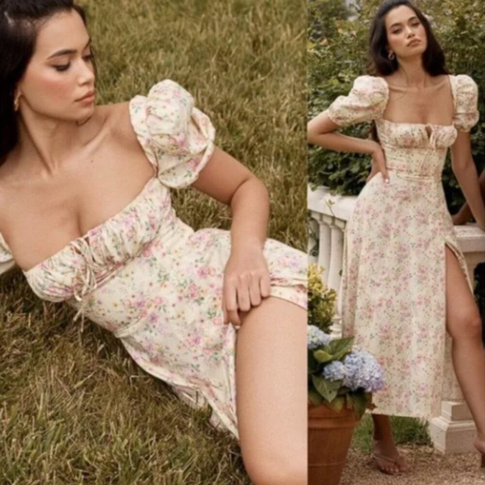 House of CB - xs midi Floral Puff Sleeve Dress